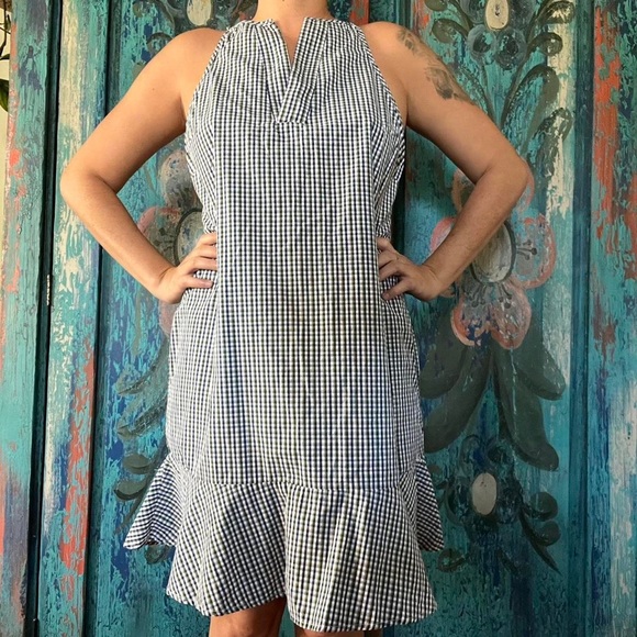 Gingham dress blue green white with pockets - Picture 2 of 5